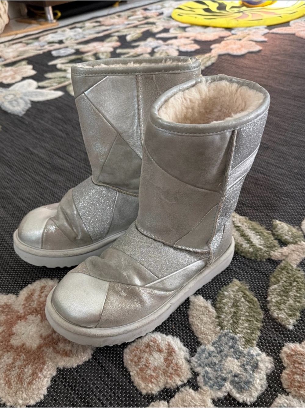 UGG  girls Metallic Silver Winter Boots with Plush Lining size 7